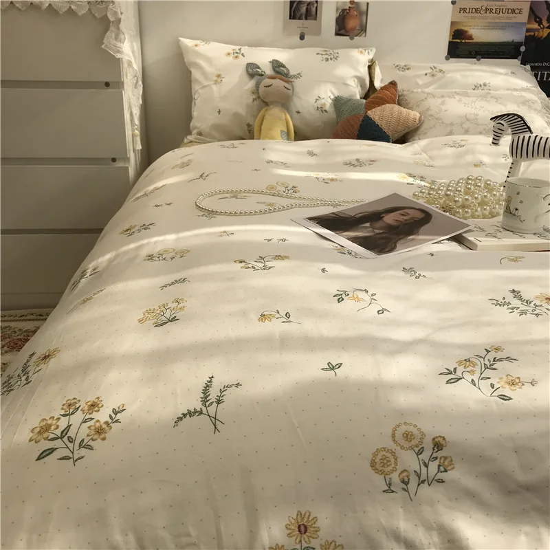 

New Emboridered Flower Bedding Set 100% Cotton Bedroom Dovet Cover Set Simple Modern White with Flower Bad Cover Set