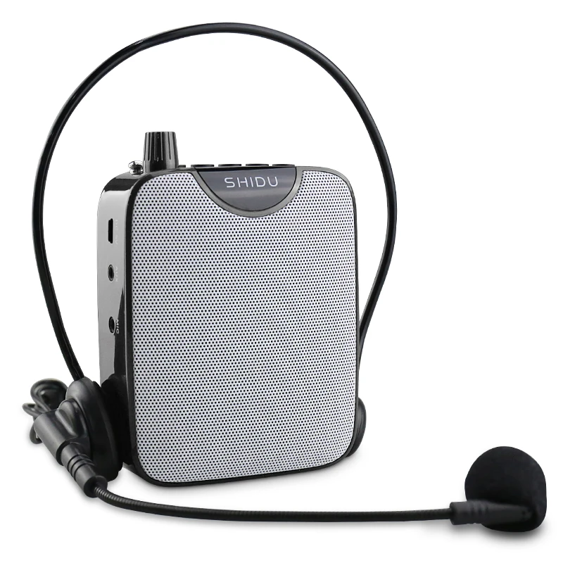 저렴한 교사용 유선 마이크 헤드셋이 있는 SHIDU 휴대용 스피커 앰프, FM 라디오 USB 플래시 디스크 MP3 플레이어 M500R 지원