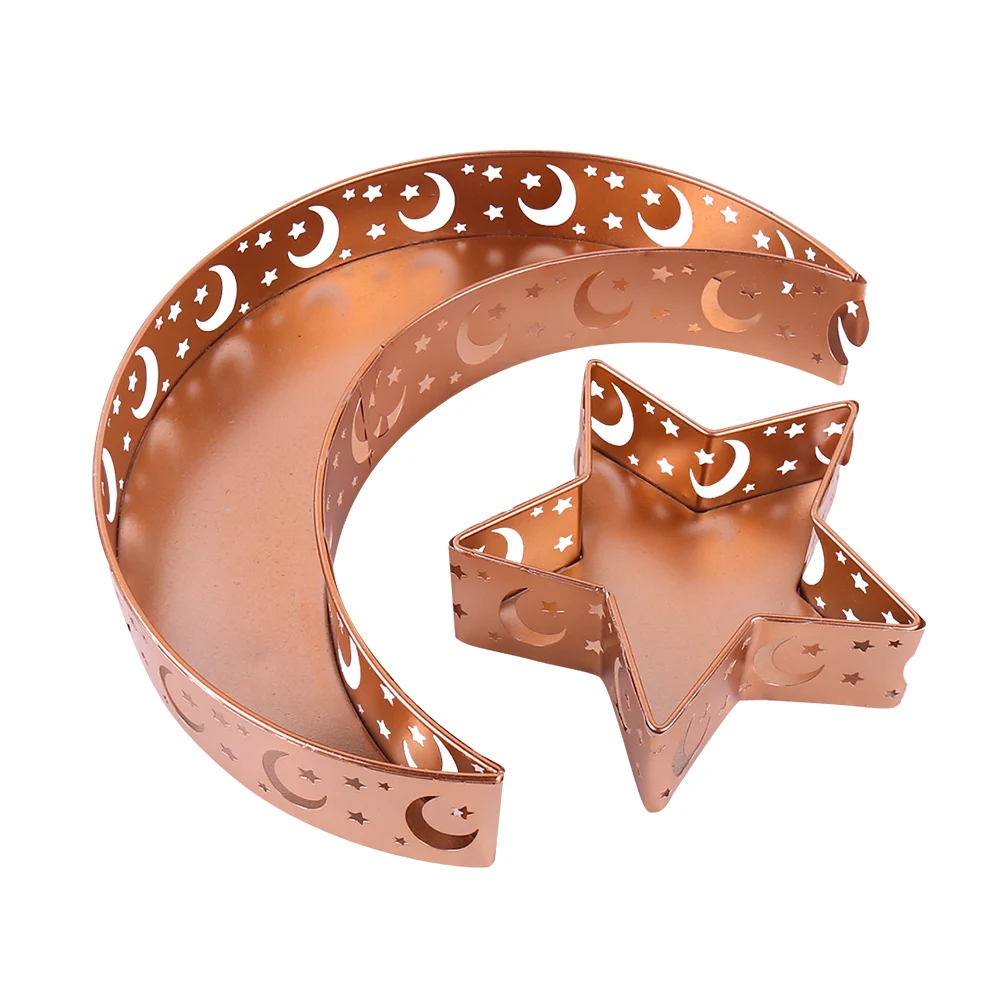 

2 шт. Eid Mubarak, металлический поднос из розового золота, луна, звезда для семейного ужина, свадьбы, Рамадан, праздничное украшение для вечеринки