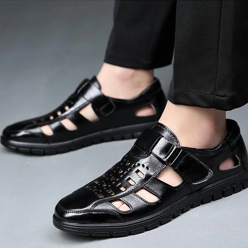 

Men Leather Flats Loafers Driving Shoes Men Casual sandals Shoes Summer Breathable Hollow Men Zapatos Hombre sandals A52-47