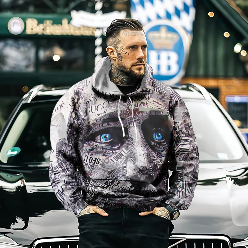 

2021 mens autumn and winter Hoodie hand-painted figure portrait 3D printing trend street fashion casual sweater Asian size s-6xl