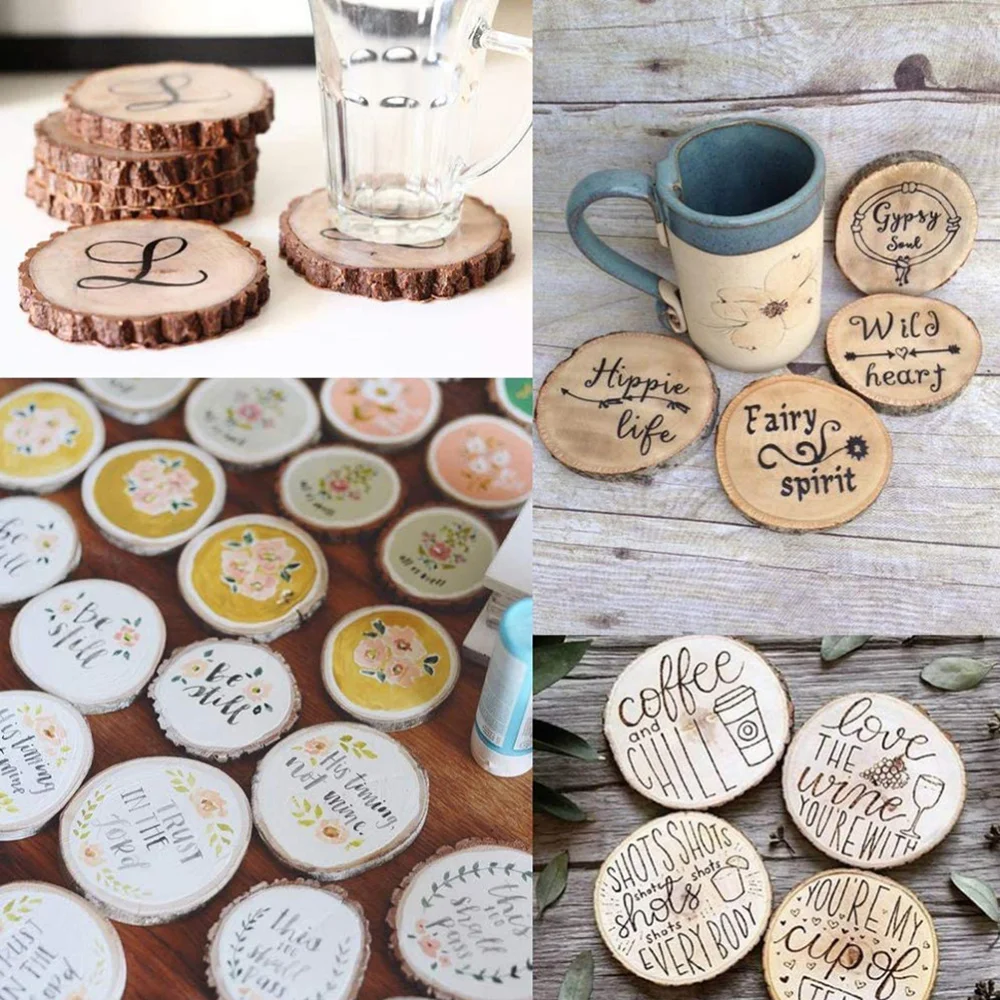 

50 Pcs Round Pine Wooden Hanging Board DIY Bark Blank Hanging Board Drawing Display Hanging Board (5-6cm)