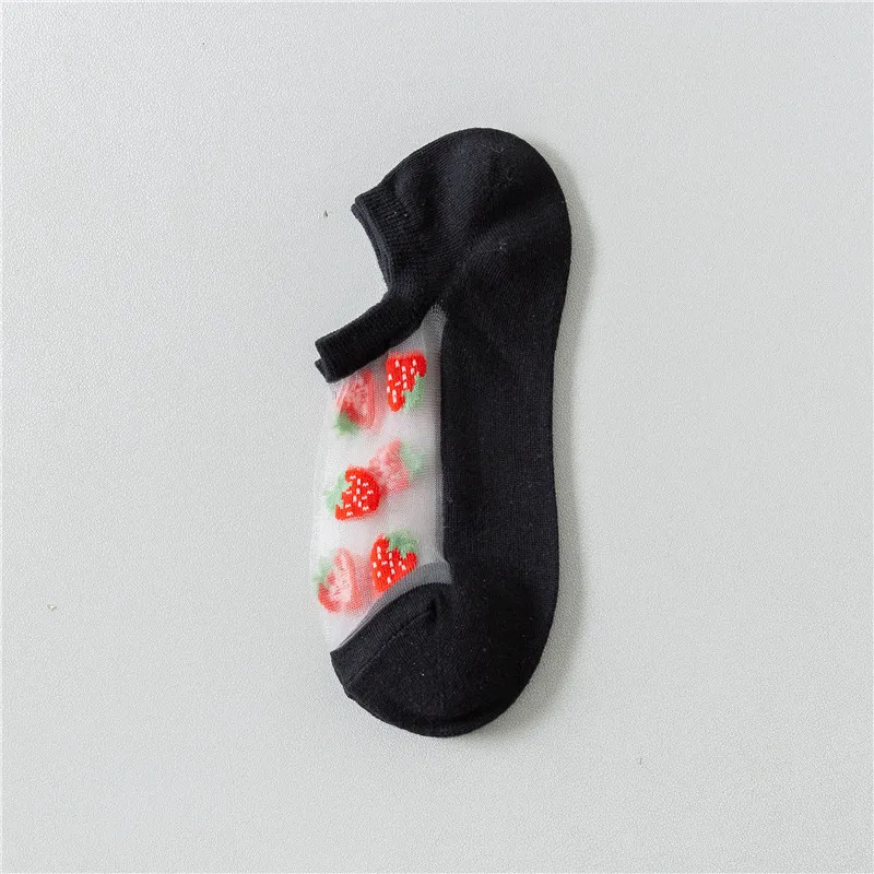 Летние Новые прозрачные женские носки с мультяшной вышивкой фруктов дышащие