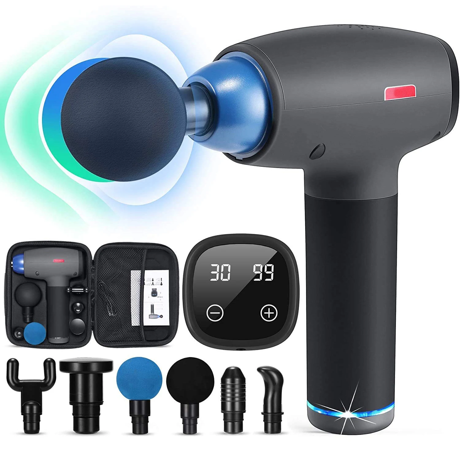 

Massager Gun Percussion Massage Gun 30 Speed with 6 Heads Handheld Deep Tissue Muscle Massager Sports Drill Portable