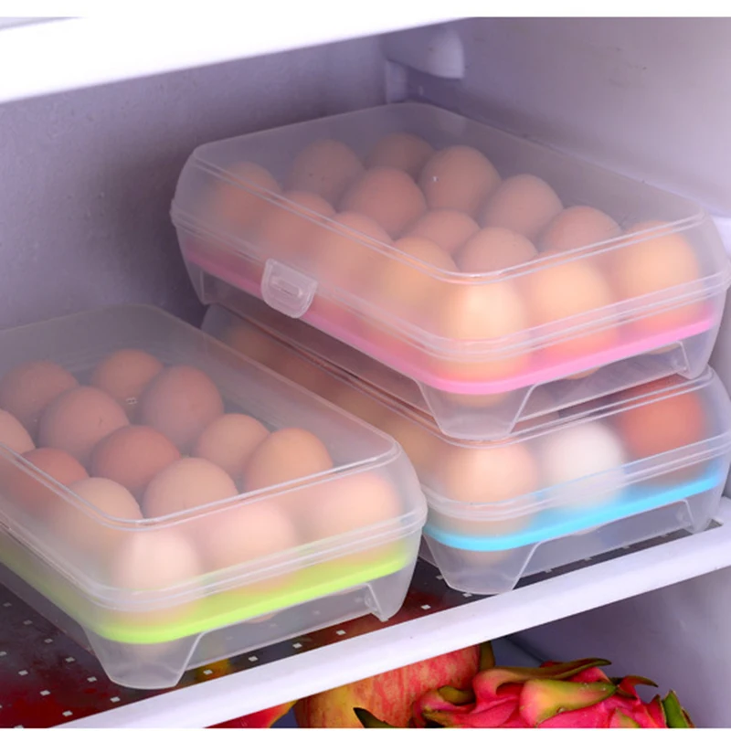 

15-Compartment Egg Box Refrigerator Fresh-Keeping Box Plastic Egg Storage Portable Anti-Collision Egg Box Kitchen Storage Tools