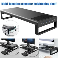 monitor stand riser wireless charger base holder aluminum computer laptop desktop base stand with usb 3 0 and 4 port charger