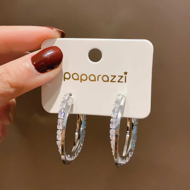 

Korea Dongdamen 925 Silver Needle Simple Diamond Inlaid C-shaped New Temperament Net Red French Ear Ring