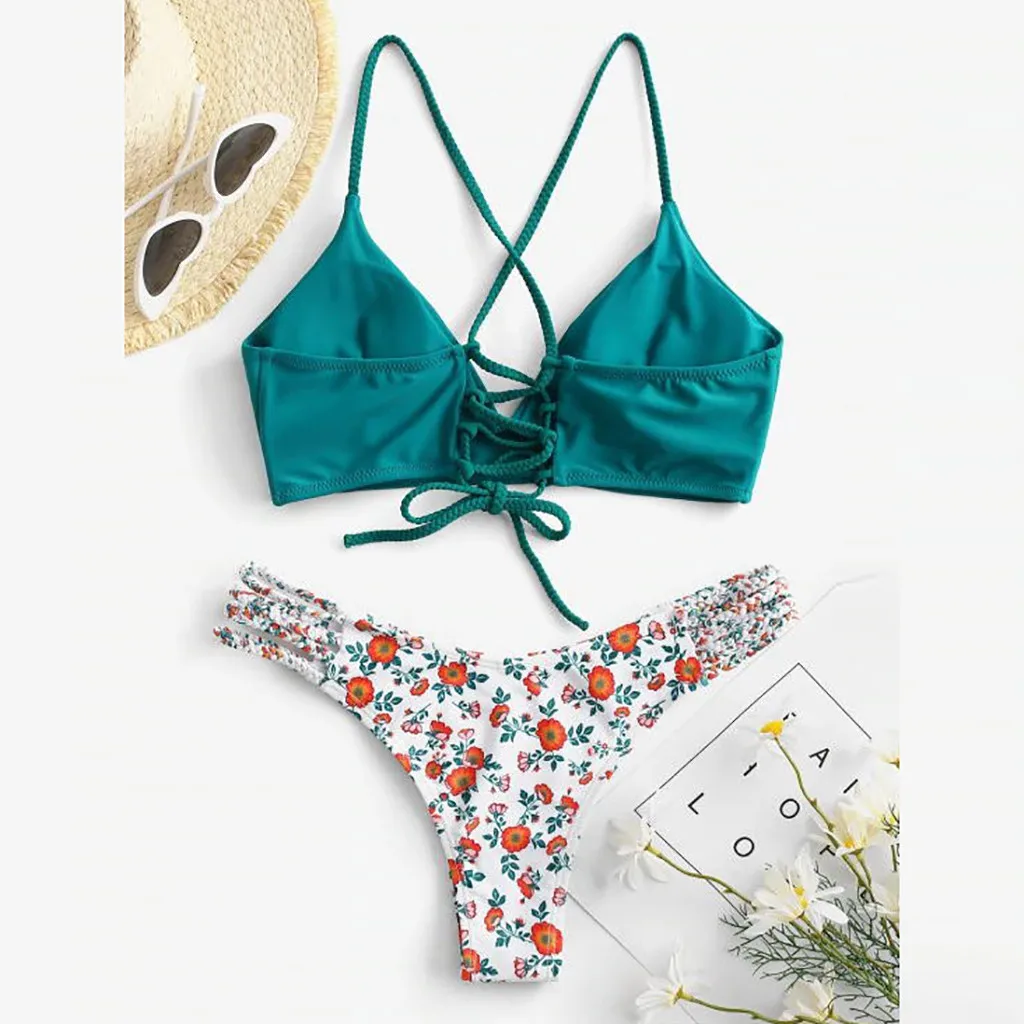 

women's swimwear 2021 Women's Bikini Print Set Swimsuit Two Piece Filled Bra Swimwear Beachwear bikini