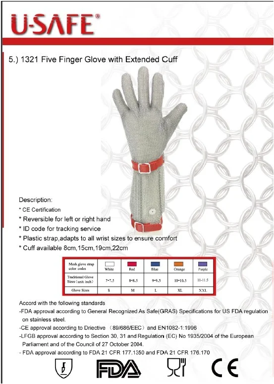 

15cm long cuff stainless steel chain mail butcher glove steel extended cuff gloves slaughtering chain mail gloves