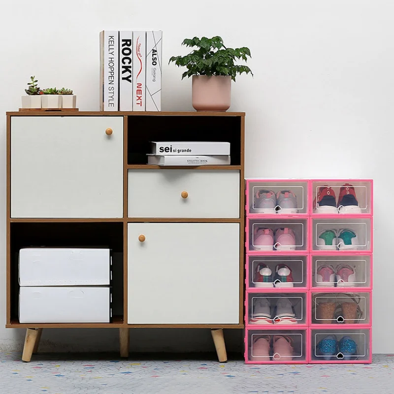 Прозрачные пластиковые обувные коробки Стекируемые складной обуви ящик для