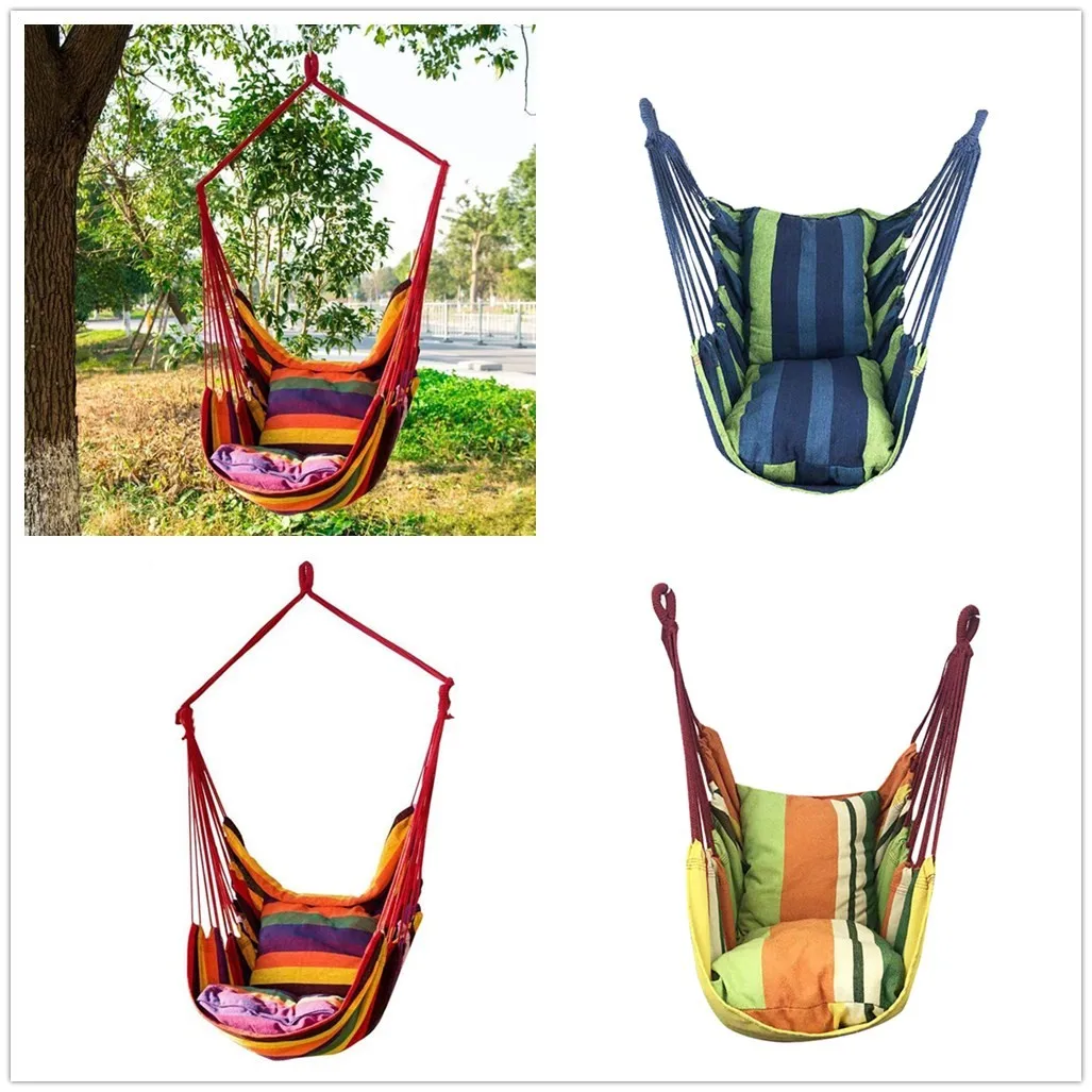 

Portable Hammock Chair Hanging Rope Chair Seat With 2 Pillows For Garden Indoor Outdoor Hammock Swings#38