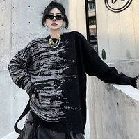 new autumn gothic womens sweater vintage street old raw edge pullover cashemere casual baggy knitted pull femme jumper unisex