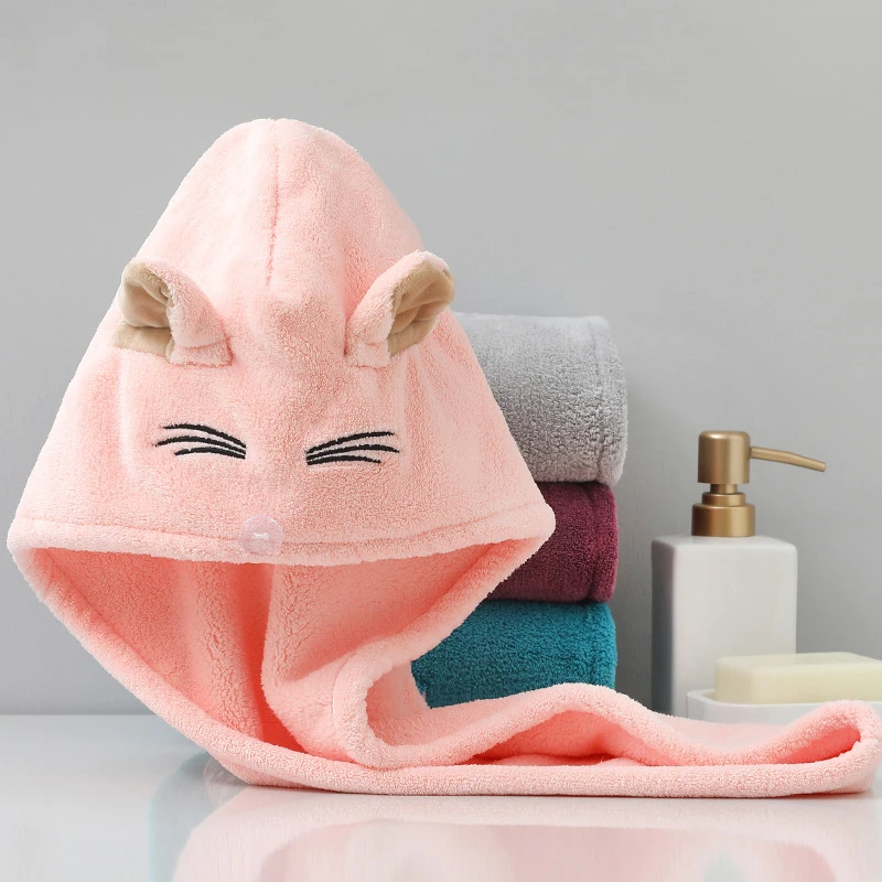 

Microfiber Dry Hair Towel Women Bath Quickly Dry Head Turban Cap Bathing Wrap Drying Hat Soft Absorption Shower Cute Ear Towel