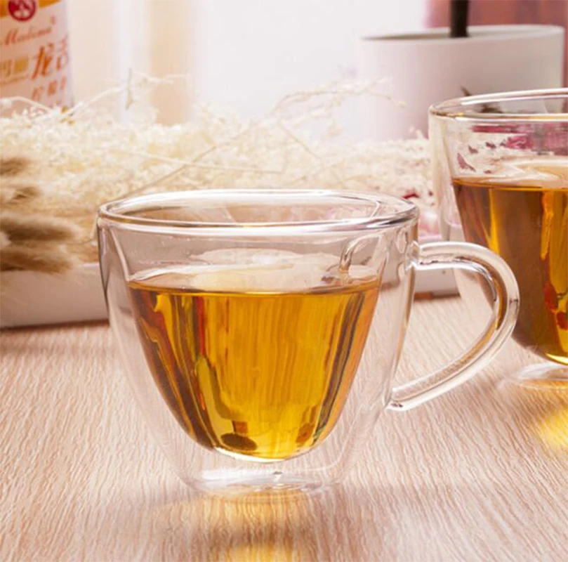 Стеклянная чашка с двойными стенками устойчивая кружка в форме сердца для молока