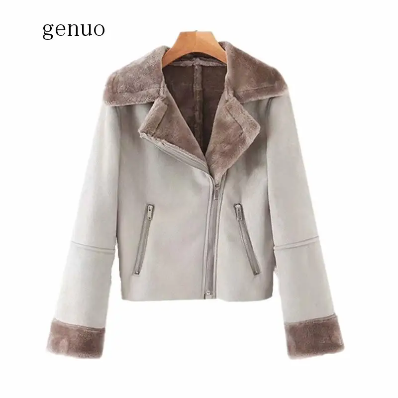 Женская замшевая укороченная авиаторская куртка из искусственного меха с