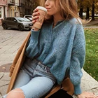 Женский вязаный кардиган с круглым вырезом, с пышными рукавами