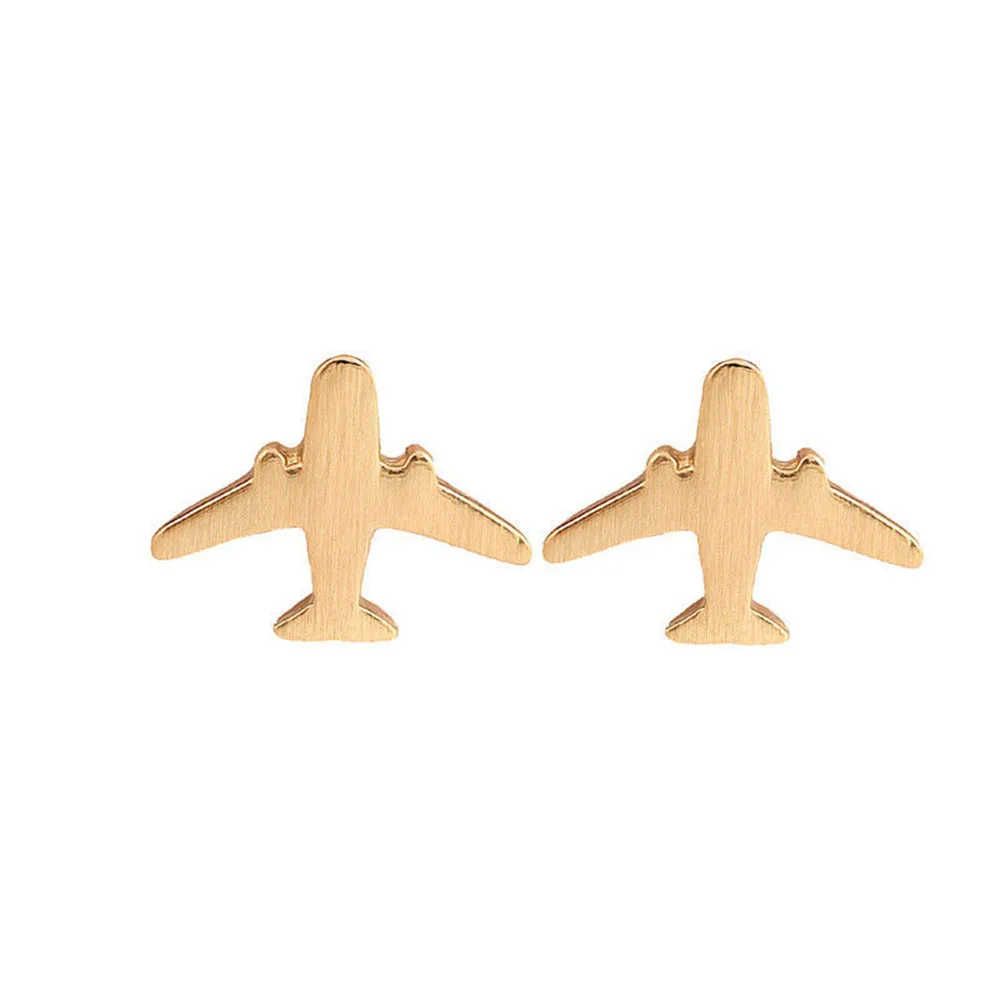 

1pair cute tiny plane gold aircraft Studs Earring women Handmade fashion airplane stud jewelry girl party gift