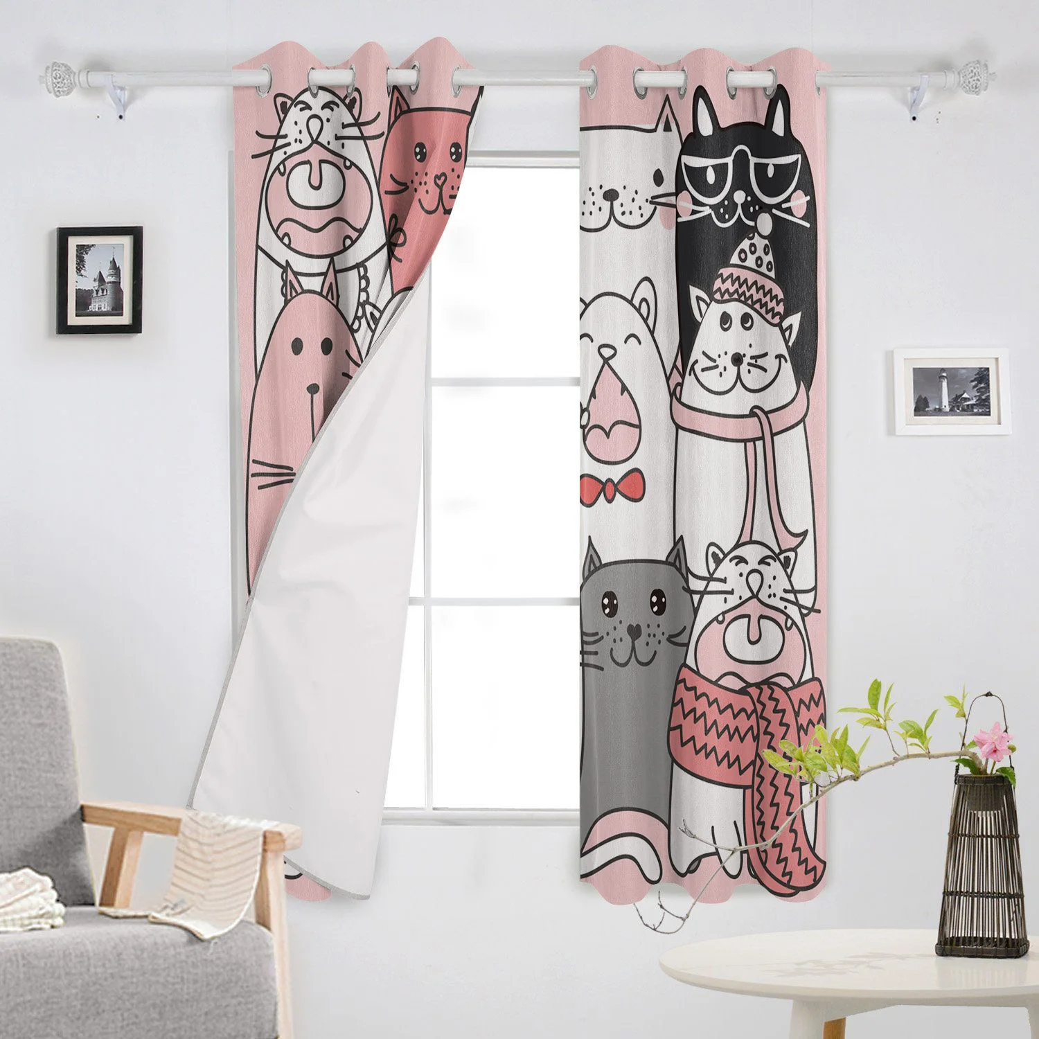 Комикс кот животное розовые кавайные оконные шторы гостиная кухня Современный