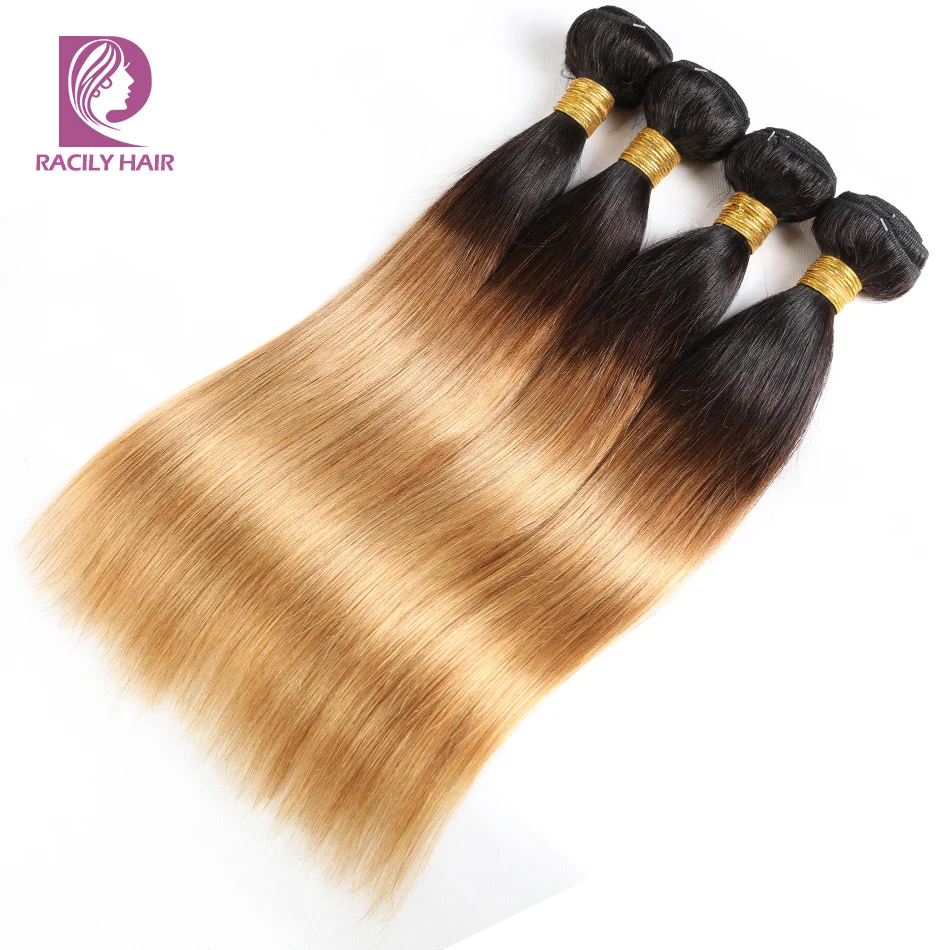Прямые бразильские волосы пряди омбре с закрытием 1B/27 Remy человеческих волос