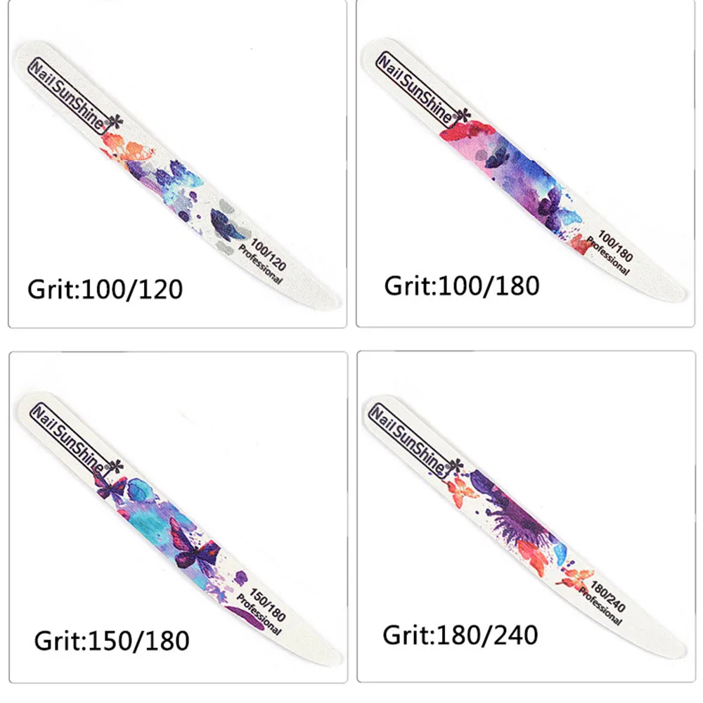 

10Pcs/Lot White Wooden Nail Files 100/180 Butterfly Printed Strong Sandpaper Wood Stick Files Buffer For UV Gel Polisher Tools