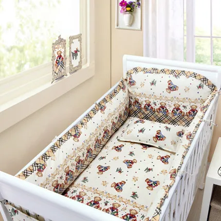 

6PCS baby cot bedding cotton crib set Toddler Baby Bed Linens baby bed around бортики в кроватку (4bumper+sheet+pillow cover)