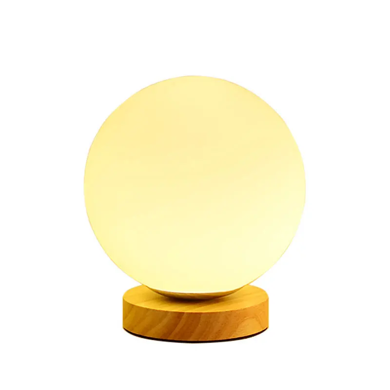 

USB Nordic LED Bedside Table Lamp Night Light Wood Base Ball Shaped Decorative Desk Lamp