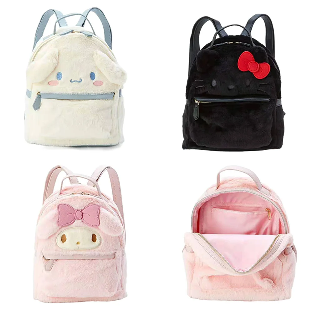25Cm Cute Fluffy Big Eyes Ear Backpack Backpack Bag Storage Bag Anime Cartoon Messenger Bag Hello Kitty Cinnamorol Melody Sanrio
