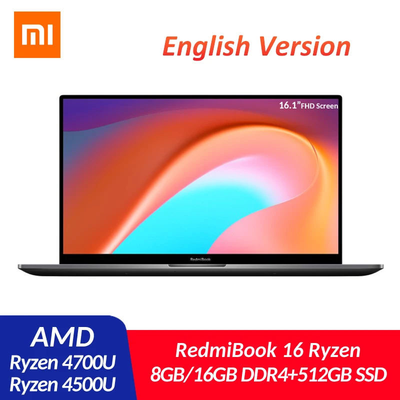 

Ноутбук Xiaomi Mi RedmiBook 16, 16,1 дюйма, AMD Ryzen 4500U 4700U, 8 ГБ/16 ГБ DDR4 512 Гб SSD, Windows 10, Ультратонкий 100% sRGB FHD ноутбук