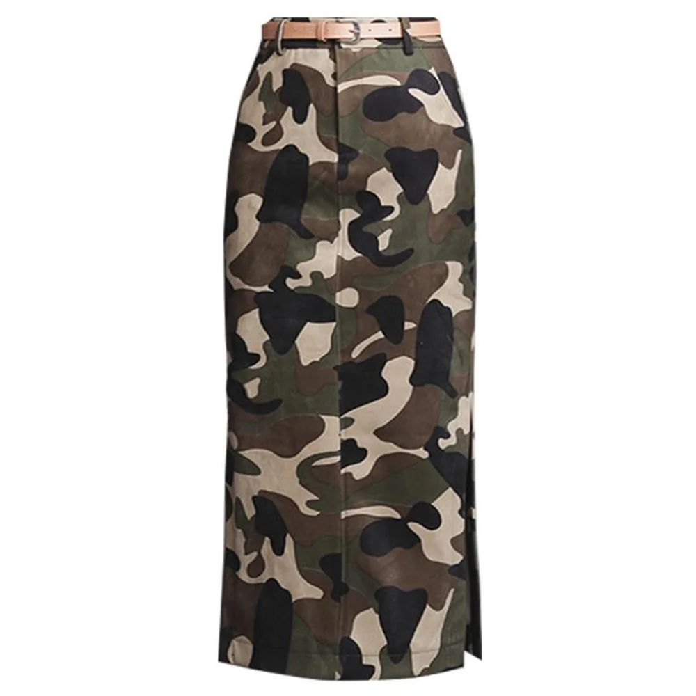 Для женщин юбки юбка с камуфляжным принтом Высокая Талия облегающее Разделение