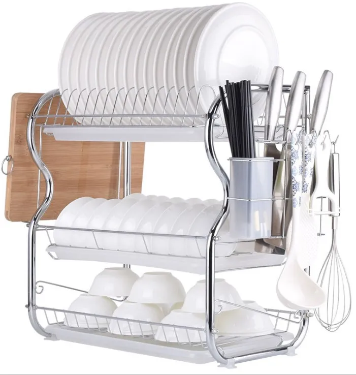 

Racks 3 Tier Dish Drainer Rack Holder Dish Drying Rack Plate Dish Cup Cutlery Drainer Rack Plates Holder with Mug Holder HWC