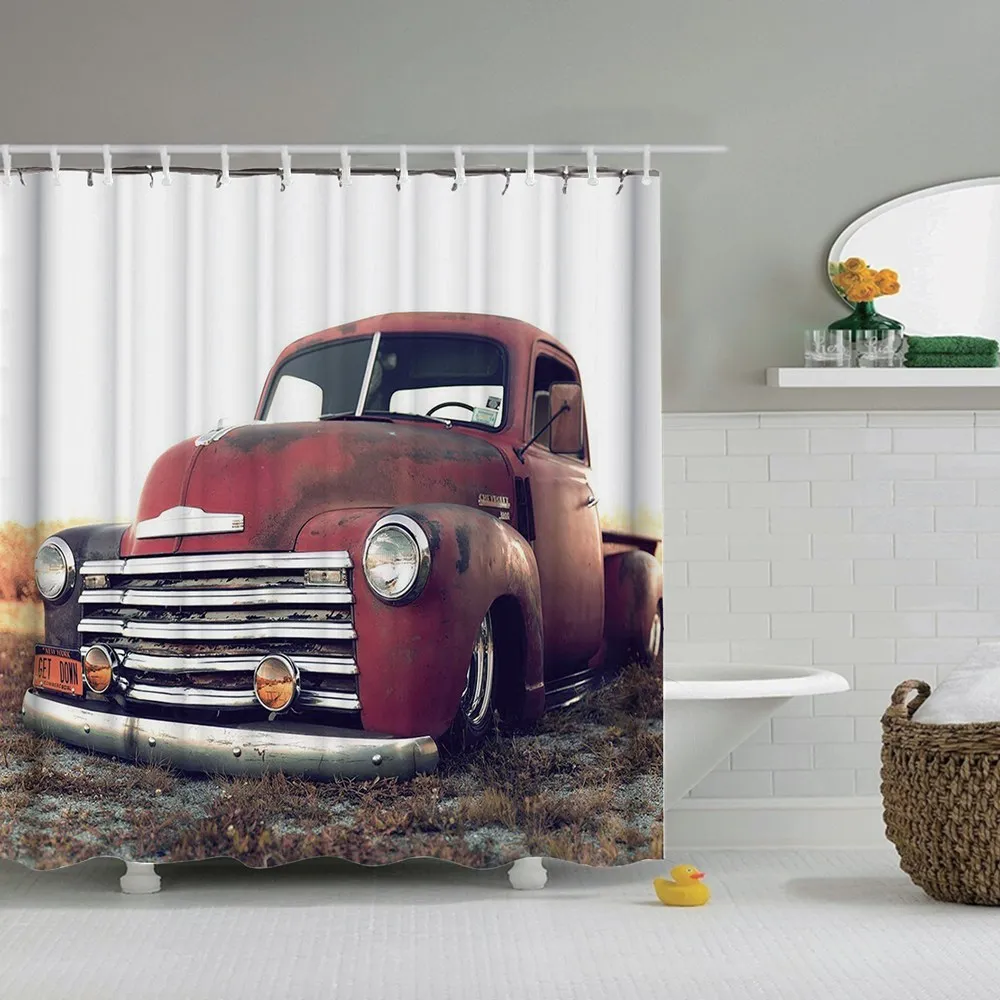 Занавеска для душа Dafield автомобильная винтажная гоночная старинная красная