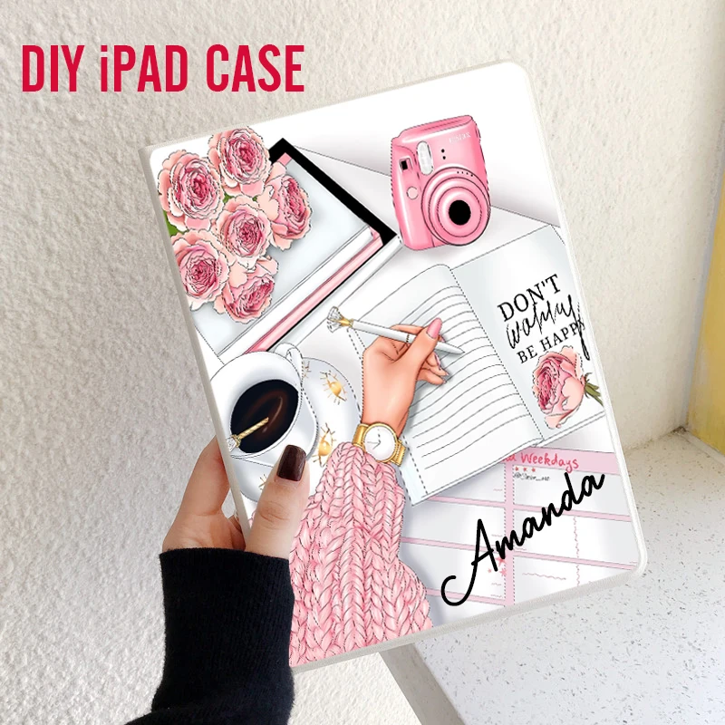 Custom Name DIY ipad case For Air 4 iPad Pro 2020 10.5 With Pencil Holder 10.2 8 7th 12.9 Pro 2018 Mini 4 5 6 Case Fashion Girl