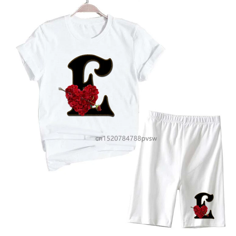 

Rose Letter Love Letter Women Print T Shirts And Shorts Set Summer Flower Two Piec Set Sexy Outfit For Girl,Drop Ship