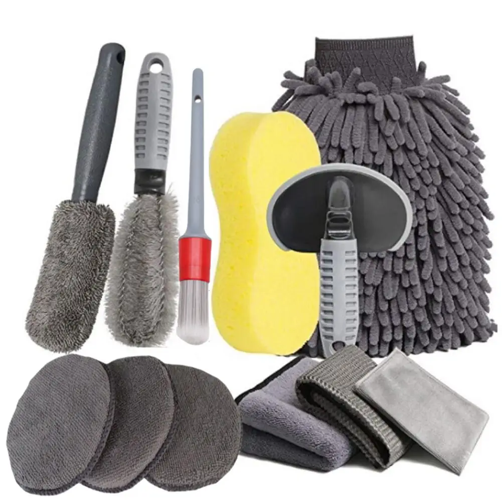 

Car Wash Tool Brush Hub Brush 12-Piece Car Tire Wheel Cleaning Tool Set Encrypted Large Car Wash Gloves And Sponge