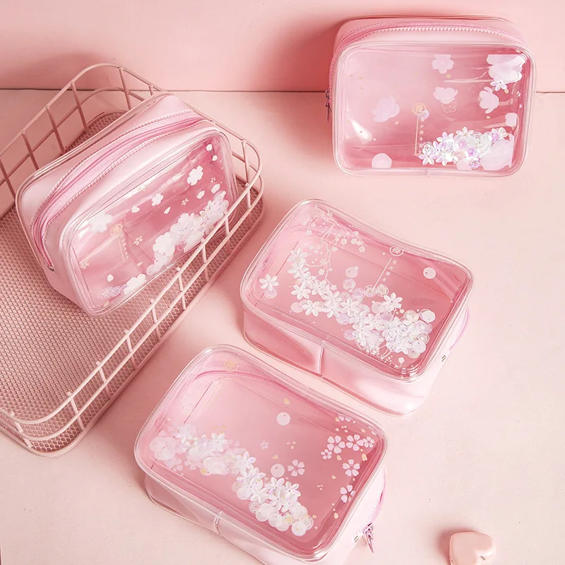 Розовый чехол карандаш Sakura из ПВХ прозрачная ручка с зыбучим песком для девочек