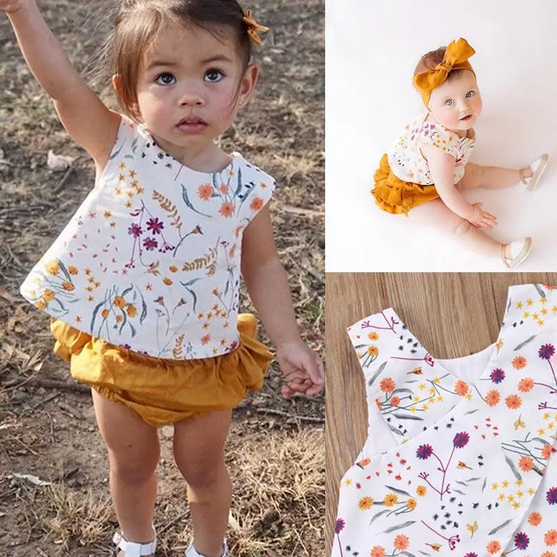 

2pcs Toddler Kid Baby Girl Summer Clothes Floral T Shirt Tops Shorts Outfits Set