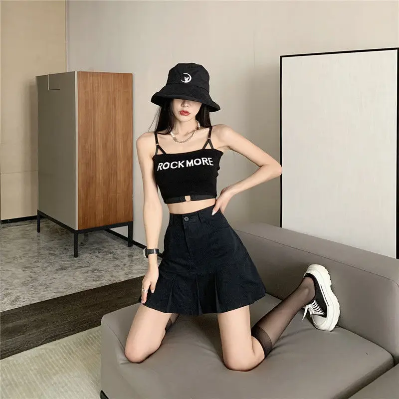 Плиссированные мини-юбки HOUZHOU в стиле Харадзюку розовая джинсовая юбка с