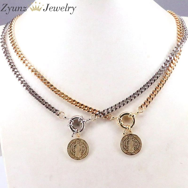 

5PCS, Gold/Silver Color Religious Cross San Benito Cuban Chain Clasp Chocker Necklace