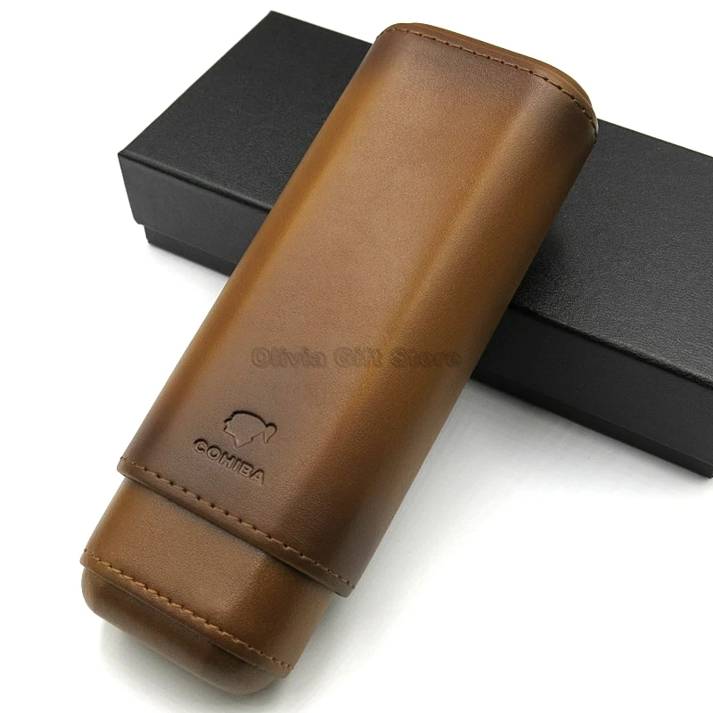 COHIBA чехол для сигар из натуральной коричневой кожи с 2 трубками уличный хьюмидор