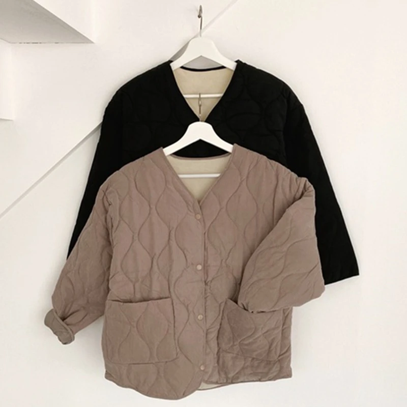 

New 2020 Autumn Winter Women Jackets Vintage Puffer High-Quality Thicken Streetwear Pockets Oversize Short Coat V828