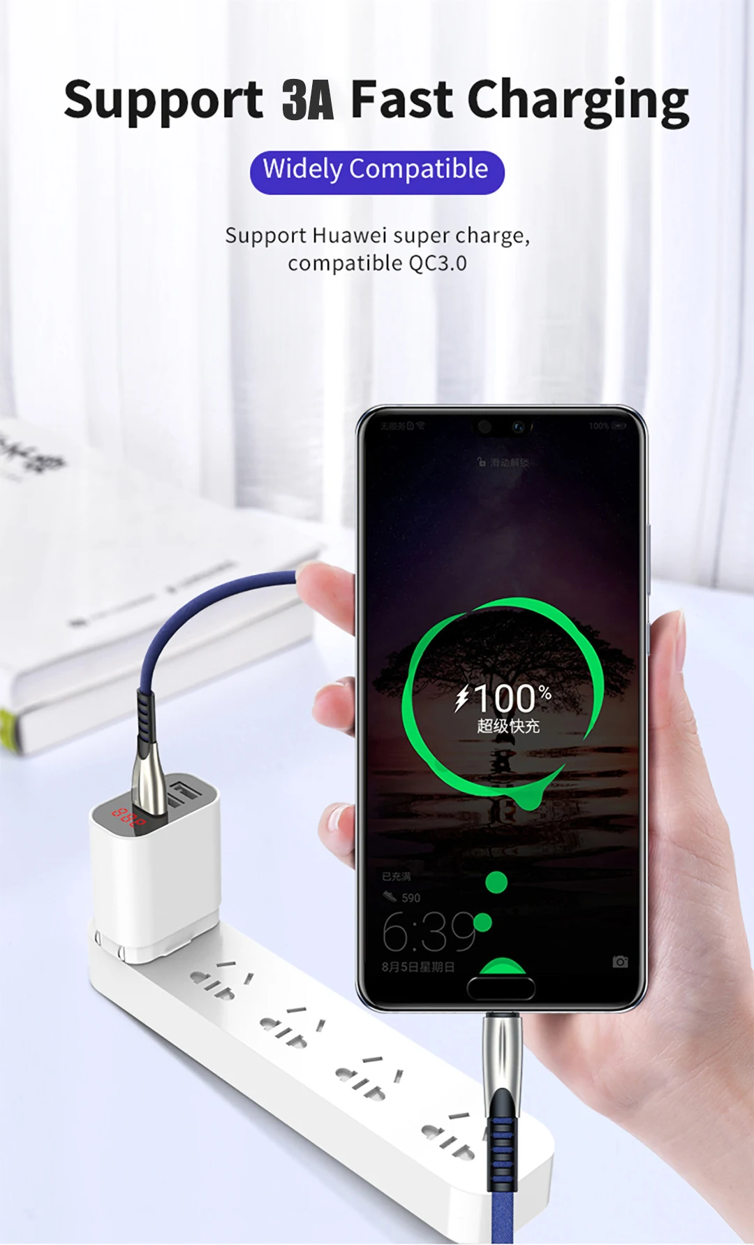 Кабель Micro USB/type-C, 3 А, быстрая зарядка для iPhone 8, samsung, huawei, Xiaomi, Android, зарядное устройство, шнур для передачи данных, длинный, 1 м/2 м/3 м