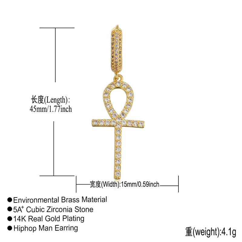 

Custom key earrings cross earrings full of zircon trendy brand personality hip-hop