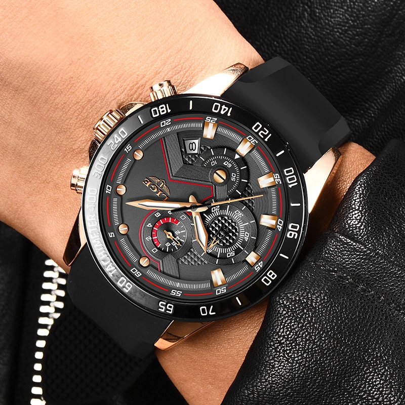 Часы наручные LIGE мужские с кожаным ремешком модные брендовые Роскошные