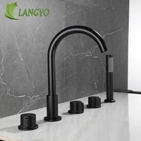 langyo 5pcs brass bathroom tapware bathtub faucet blackgold bath faucets deck mounted handheld tub mixer taps with hand shower