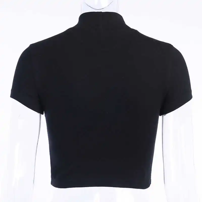 

Harajuku Print Black Crop Tops Women T-shirts Gothic Streetwear Sexy Bodycon Short Sleeve Short Top Tee Shirts Female
