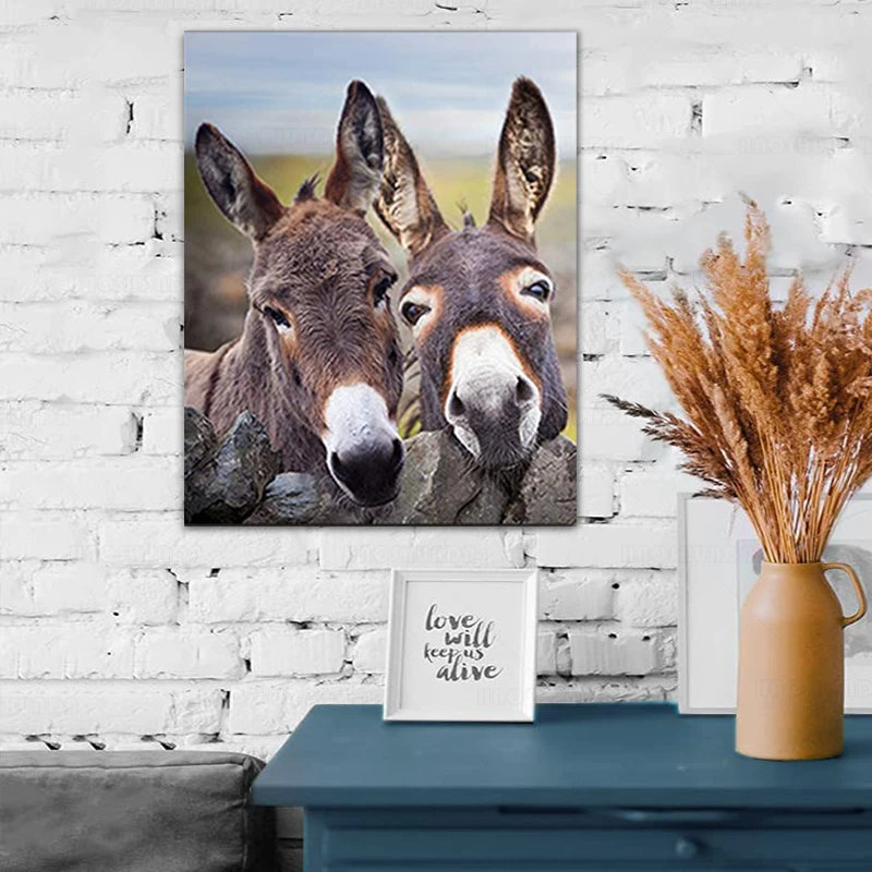 Картина на холсте с двумя симпатичными ослами Настенная картина домашняя