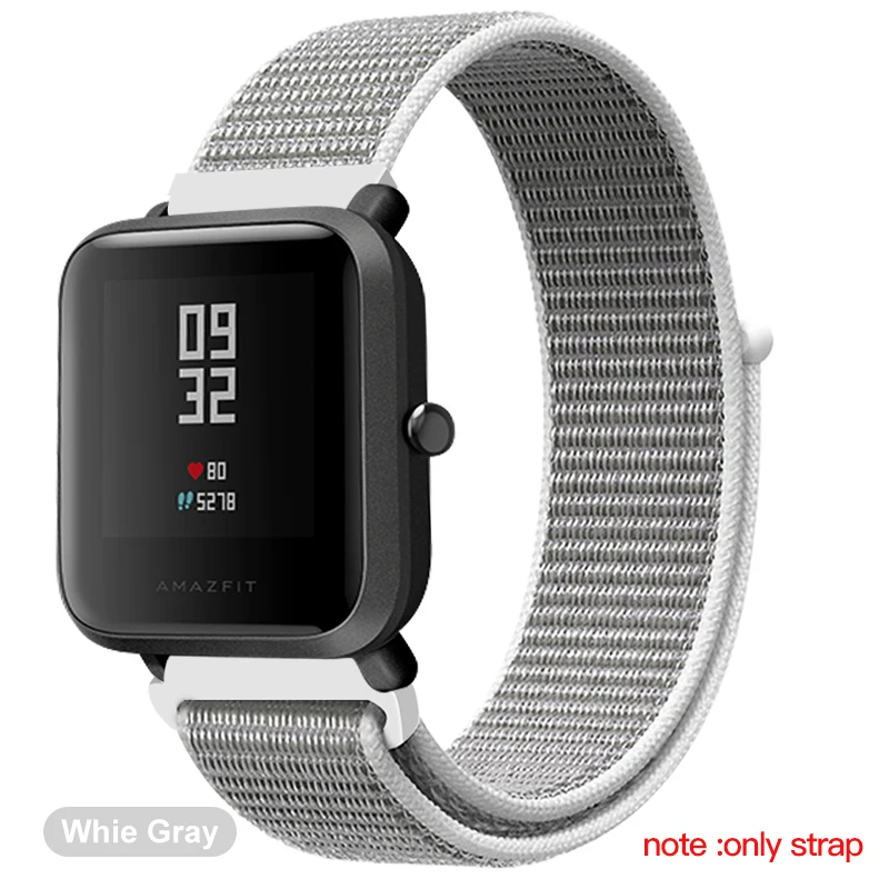 White gray BAPICK 20/22 мм нейлон Спортивный ремешок для Xiaomi Amazfit Bip Gts Gtr Ремешок Браслет Для Xiaomi Huami Amazfit темп Stratos Gtr 42 47 мм ремешок - Цвет: White gray