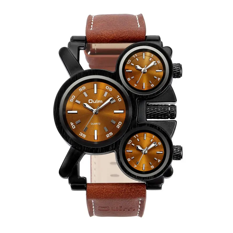 

Retro Men's Watch Quartz Movement Male Watches Multiple Time Zone Sport Wrist Watch Leather Fashion Casual Clock 2021