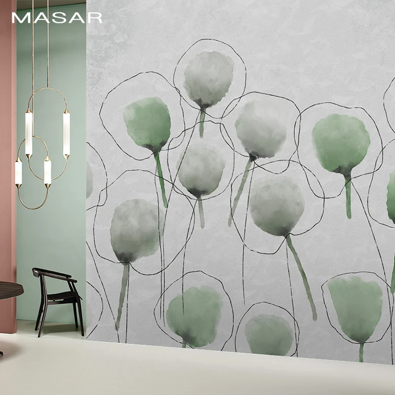 Masar 漫画植物花カスタム壁画インク色の背景の壁紙子供のベッドルームの壁紙花ボール 0 Off
