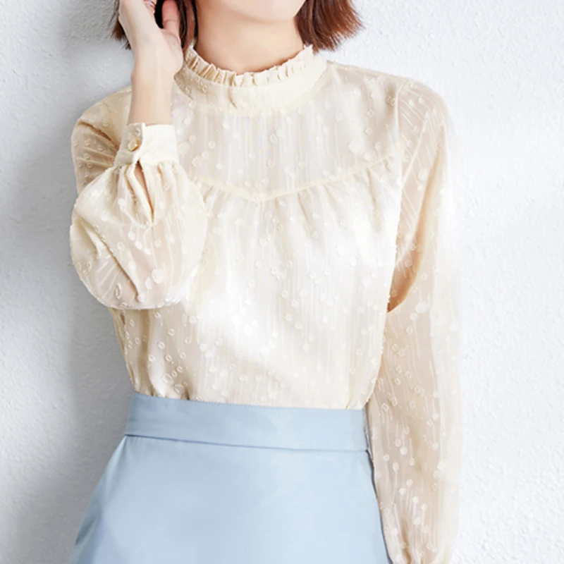 

Женская шифоновая блузка с длинным рукавом, элегантная Волшебная однотонная модная блузка, универсальная рубашка для женщин, осень 2021